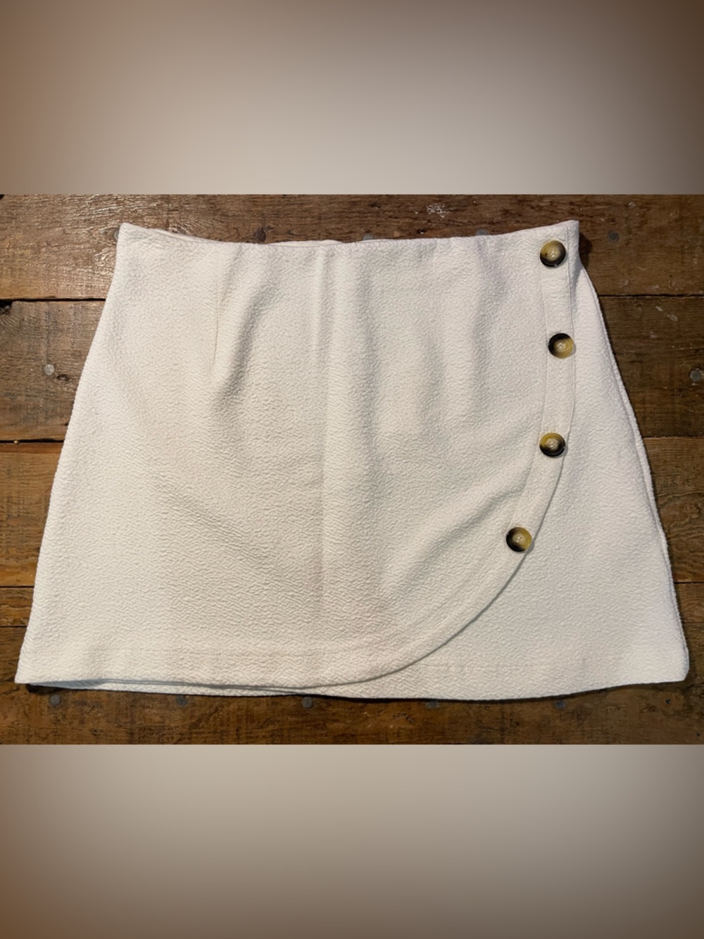 Anthropologie Cream Mini Skirt with Button Accent